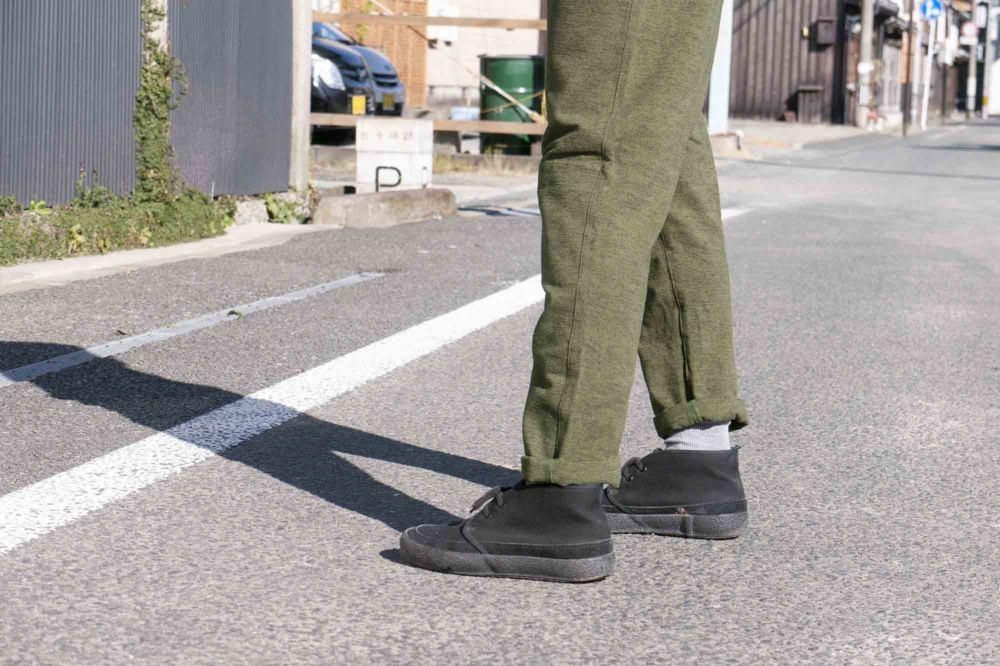 うなぎの寝床 久留米絣もんぺ 綿モール 無地 厚手 モスグリーン 送料