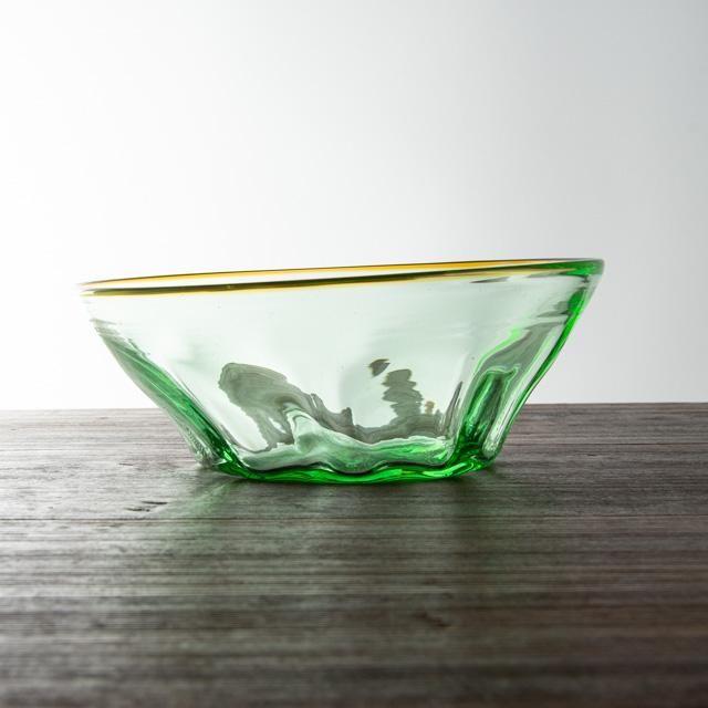 カンナカガラス工房 村松学 中鉢 六寸五分 茶、淡緑｜ガラス 作家物