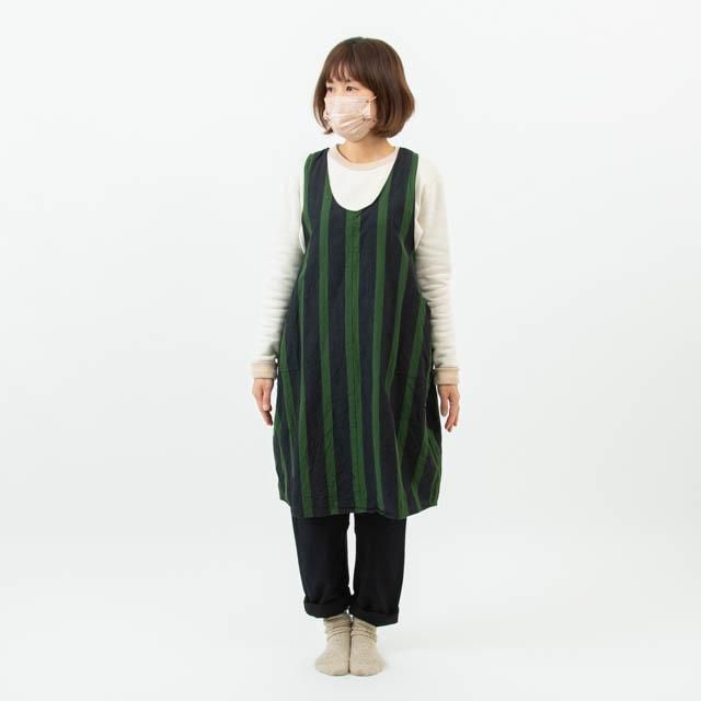 まほうのエプロン あかり パティシエスタイル　イリュージョンレア はらっぱ 会津木綿 エプロンドレス 02 すいか縞 H-0024｜ 取扱