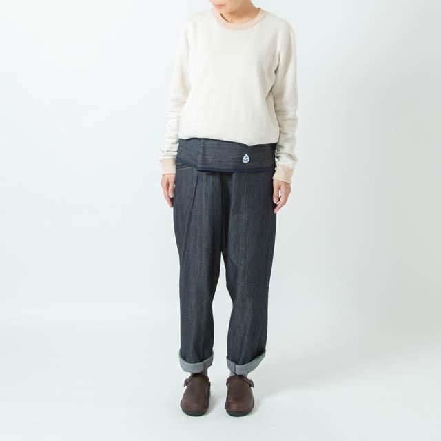 【リメイク品】フィッシャーマンデニム風コットンスラックス Stackin フィッシャーマンパンツ デニム フリーサイズ ユニ