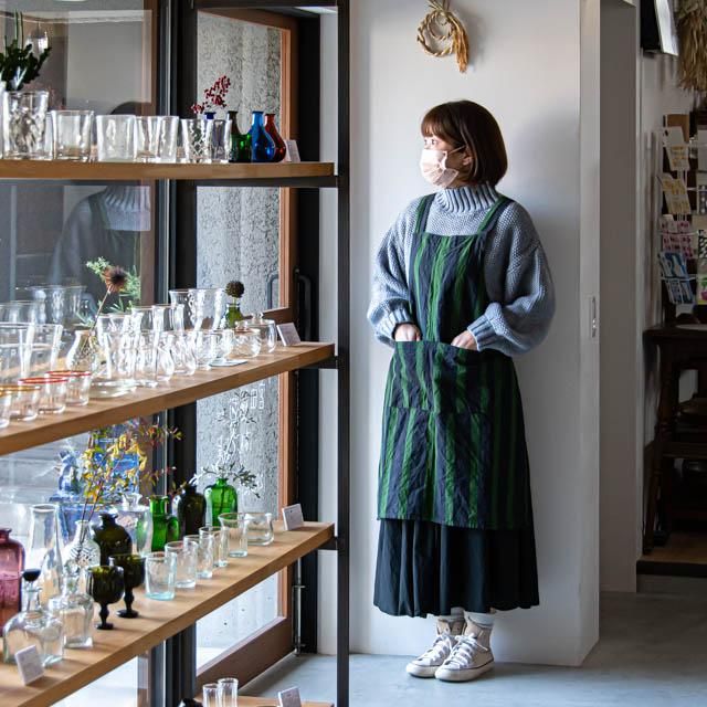 みにょんさん専用ジャンビエ　バスク織　エプロン　オーチバルボーダーシャツ みにょんさん専用ジャンビエ バスク織 エプロン オーチバル