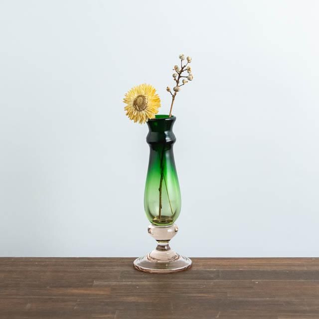 カンナカガラス工房 村松学 一輪挿し 06 緑・紫｜吹きガラス