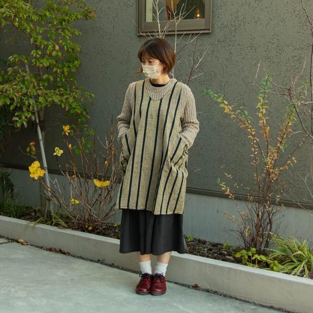 harappa 会津木綿 エプロンドレス 12 ともえ縞 H-0024｜はらっぱ