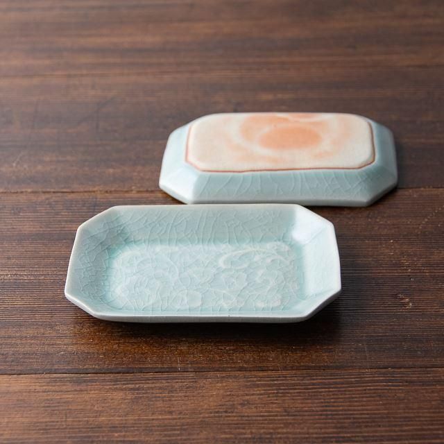 風見窯 杉田貴亮 青磁釉陽刻角皿｜福岡県八女市 うつわ 取扱店舗 通販
