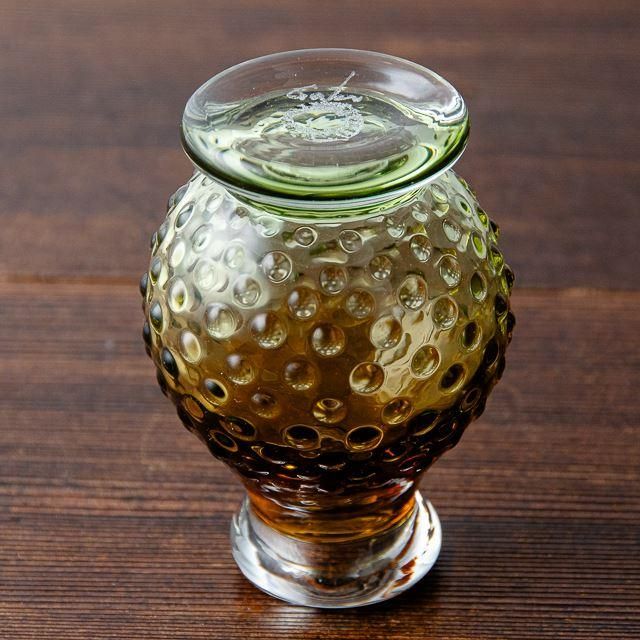 カンナカガラス工房 村松学 ミニ花瓶 14 茶・緑 あられ｜吹き