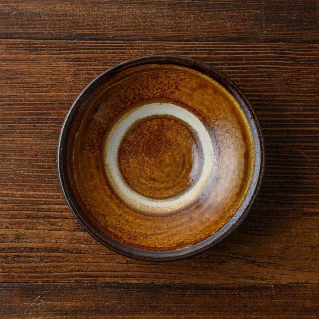 小鹿田焼 坂本工窯 四寸皿 04 縁ライン 飴