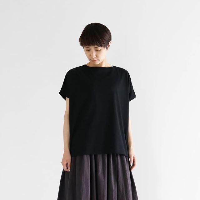 HUIS ハウス ［HUIS in house］SUVIN COTTONフレンチスリーブスクエアカットソー（ブラック）レディス
