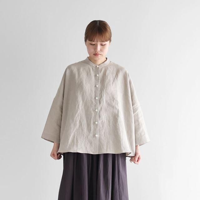 HUIS ハウス 8分袖オールドレピアリネンバンドカラーブラウス（きなり）レディス