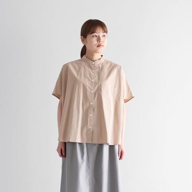 HUIS ハウス オーガニックコットンバンドカラー半袖ワイドブラウス （ペールピンク）レディス 
