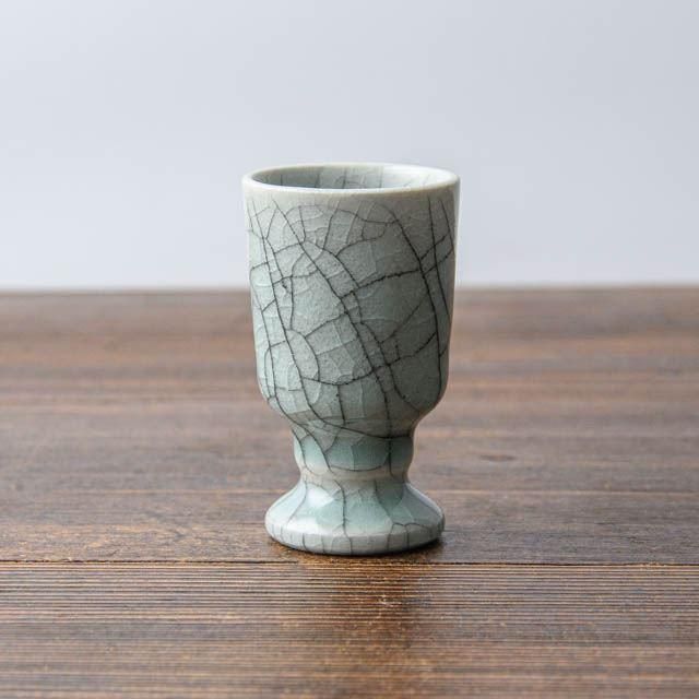 風見窯 杉田貴亮 青磁釉 酒杯 クラック 01 