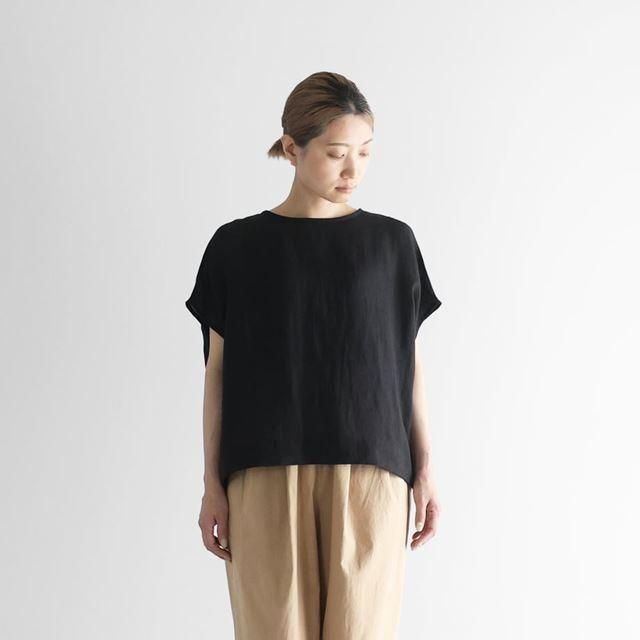 HUIS ハウス シャトルリネンライト2way半袖ブラウス ブラック レディス