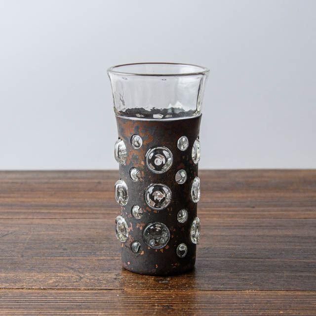 安土草多 吹きガラス 銅枠ビアアグラス 01 - FRANK暮らしの道具