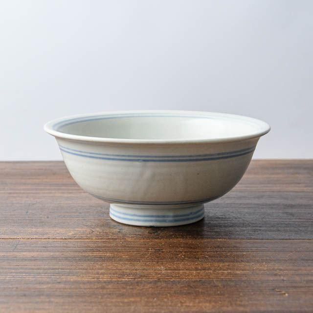 風見窯 杉田貴亮 白磁釉 六寸麺鉢 ブルーライン 01