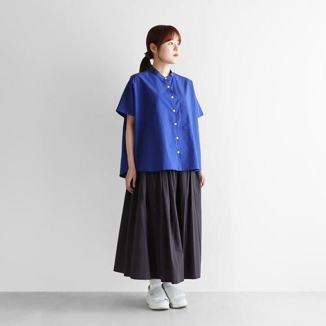 HUIS ハウス オーガニックコットンバンドカラー半袖ワイド