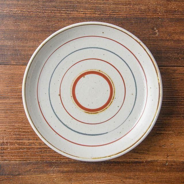 冨本大輔 七寸皿 01 灰釉絵付 三色