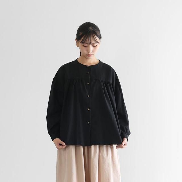 HUIS ハウス フランス綾ギャザーブラウス（ブラック）レディス - FRANK