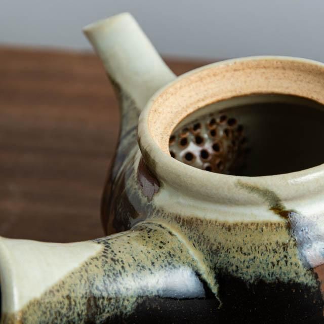 佐久間藤太郎窯 益子焼 黒釉掛合柿流急須|陶器 作家物 器 佐久間藤太郎窯 益子焼 黒釉掛合柿流急須|陶器 作家物 器