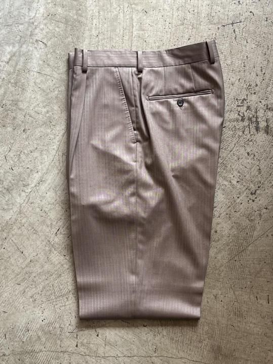 ZEGNA / PLEATED TROUSERS ( TYPE-2 ) (Beige Herringbone)