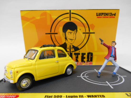 1/43 Fiat 500-LupinⅢ-WANTED-LIMITED EDITON ルパン三世付き（イエロー)キャンバストップ仕様 -  さいたま市大宮ミニカー・モデルカー専門店・通販│ドリームファクトリー（TheDreamFactory）