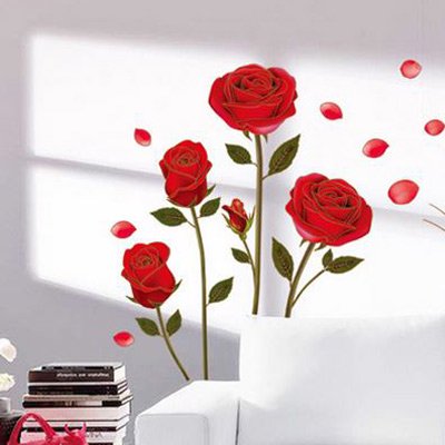 赤いバラ 金ライン ウォールステッカー 専門店 壁紙シール通販 Dream Sticker