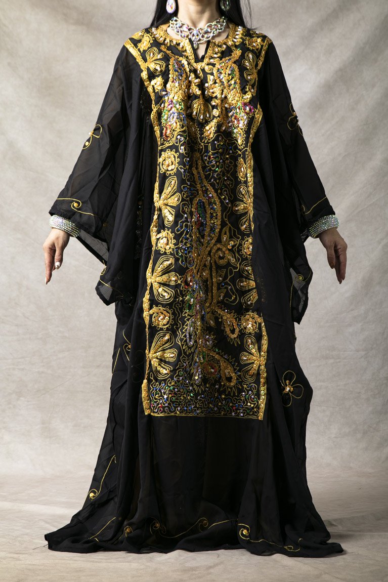 エジプト製 孔雀刺繍 ハリージドレス ブラック - Bellydance costume 
