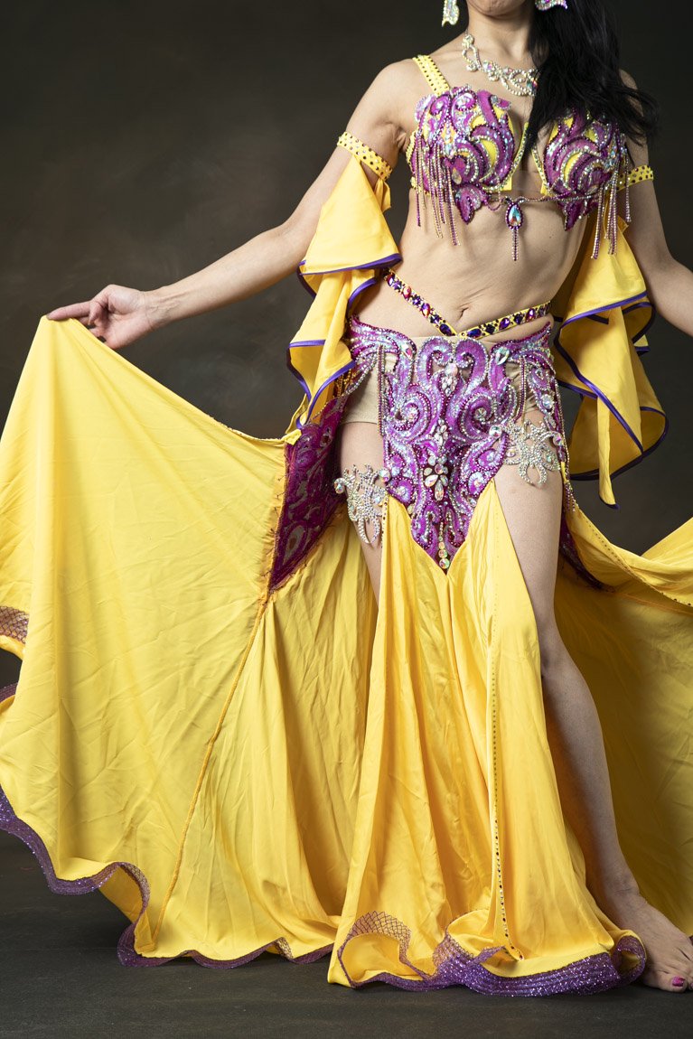 Halla belly design ベリーダンス衣装 オリエンタル一体型コスチューム yellow - Bellydance costume  selectshop Naju-le