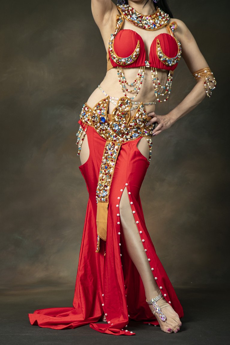ベリーダンス衣装 ブラベルトスカートセット ファラオニック オリエンタルコスチューム 赤 red - Bellydance costume  selectshop Naju-le
