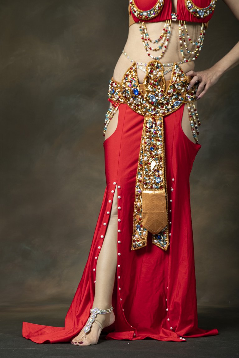 ベリーダンス衣装 ブラベルトスカートセット ファラオニック オリエンタルコスチューム 赤 red - Bellydance costume  selectshop Naju-le