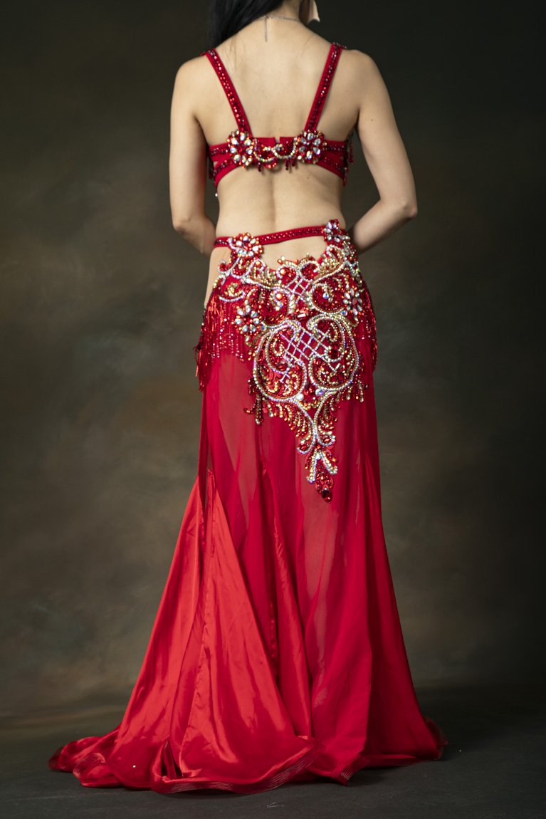 ベリーダンス衣装 ブラベルトスカートセット ファラオニック オリエンタルコスチューム 赤 red - Bellydance costume  selectshop Naju-le