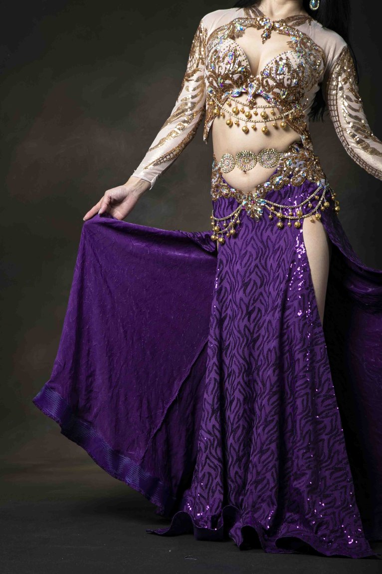 ウクライナ衣装 袖付きオリエンタル衣装 ゴールド パープル - Bellydance costume selectshop Naju-le