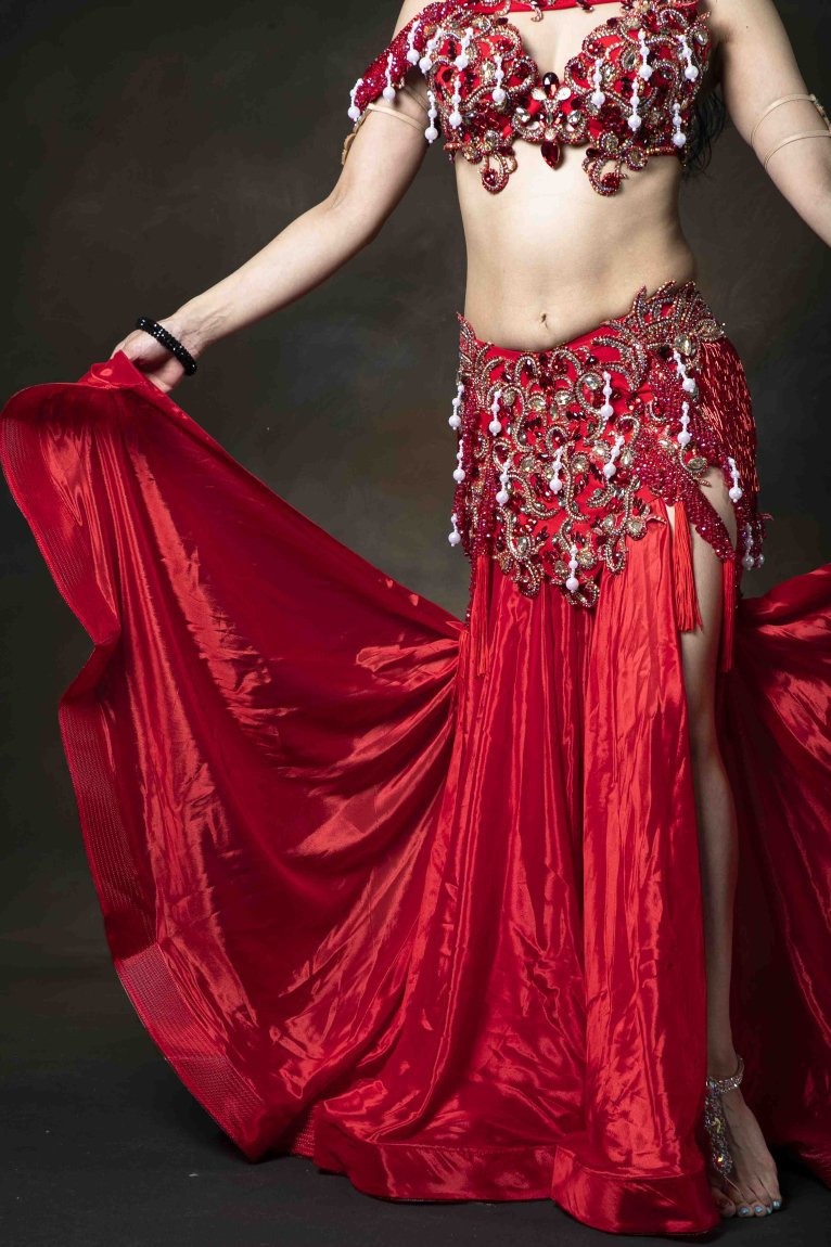 Amira design ベリーダンス衣装 一体型コスチューム 豪華 red 細身 - Bellydance costume selectshop  Naju-le