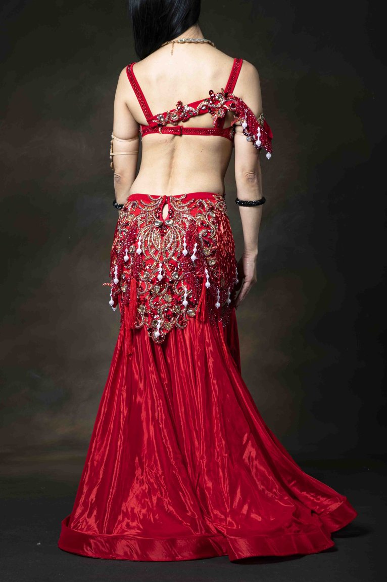 Amira design ベリーダンス衣装 一体型コスチューム 豪華 red 細身 - Bellydance costume selectshop  Naju-le