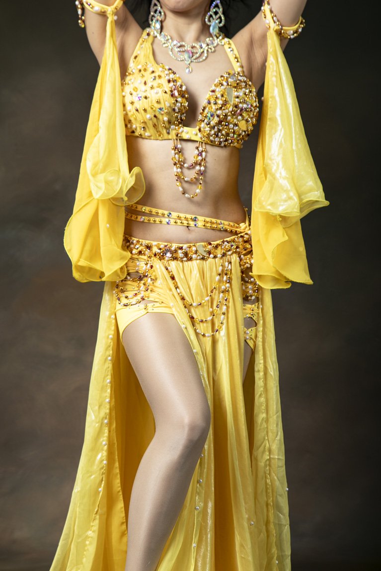 Yasser ベリーダンス衣装 一体型コスチューム オリエンタル yellow - Bellydance costume selectshop  Naju-le