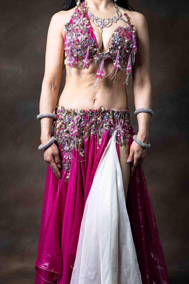 Amr belly design オリエンタル一体型コスチューム ベリーダンス衣装 ピンク フレアー - Bellydance costume  selectshop Naju-le