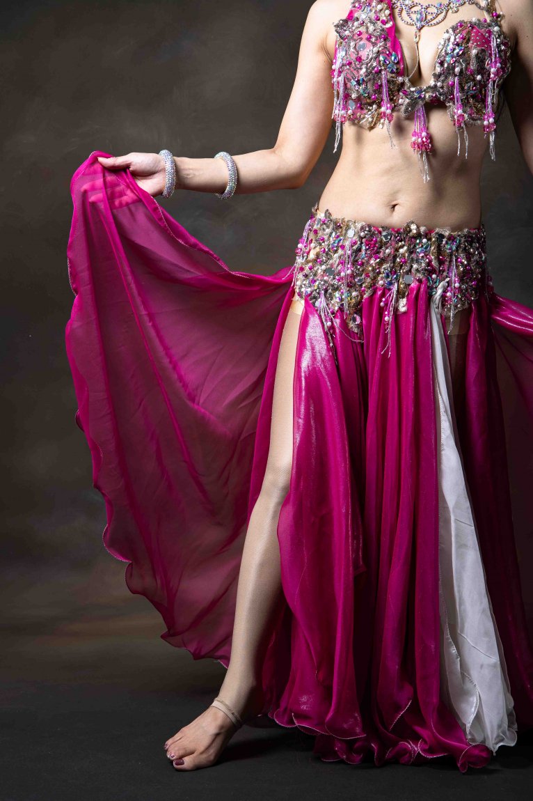 Amr belly design オリエンタル一体型コスチューム ベリーダンス衣装 ピンク フレアー - Bellydance costume  selectshop Naju-le