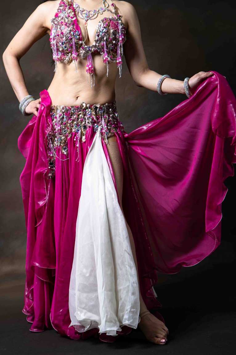 Amr belly design オリエンタル一体型コスチューム ベリーダンス衣装 ピンク フレアー - Bellydance costume  selectshop Naju-le