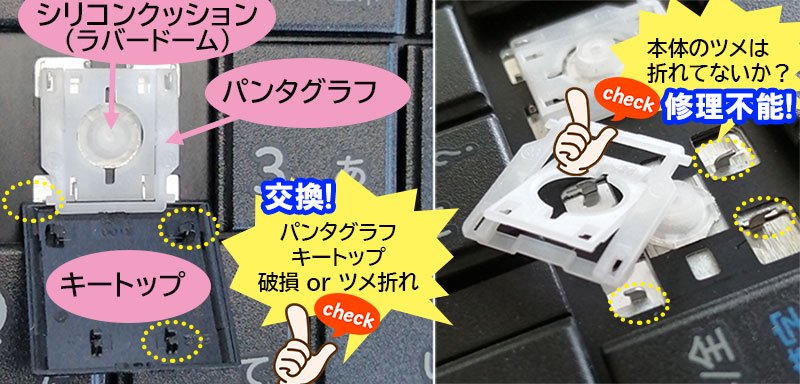 キーボードの部分修理の基本 - 再生部品工房 ダイナショップ福岡本店（パソコンDIY専門店）