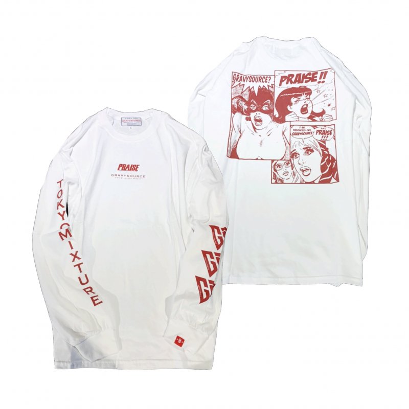  PRAISE × GRAVYSOURCE Long Sleeve T-shirts(White/red)