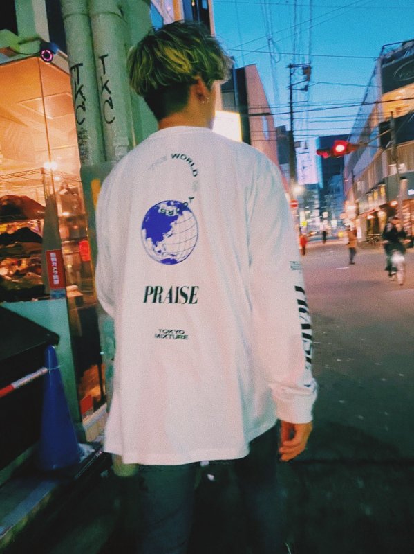  PRAISE / “THE WORLD IS YOURS” Long Sleeve T-shirts(White) 