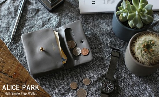 ALICE PARK アリスパーク Half Single Flap Wallet Gray / 二つ折り財布 ハーフシングルフラップウォレット  グレー 送料無料 - iraka