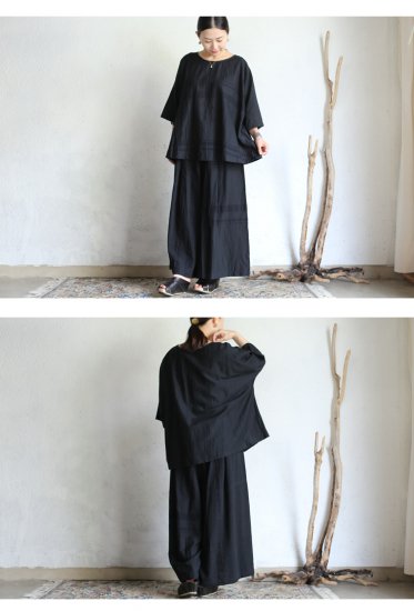 tamaki niime 玉木新雌 basic wear fuwa-T HALF SLEEVES black cotton100% / ベーシック  ウェア フワＴ ハーフスリーブ ブラック コットン100% 【送料無料】iraka