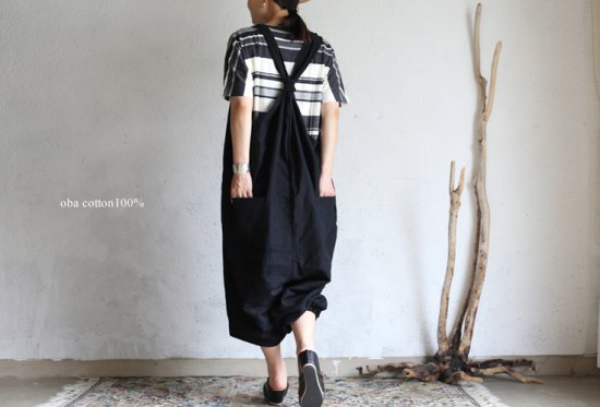 tamaki niime(タマキ ニイメ) 玉木新雌 basic wear oba cotton 100% black / ベーシックウェア オバ  コットン100% ブラック オーバーオール【送料無料】【tamakiniime】 -iraka