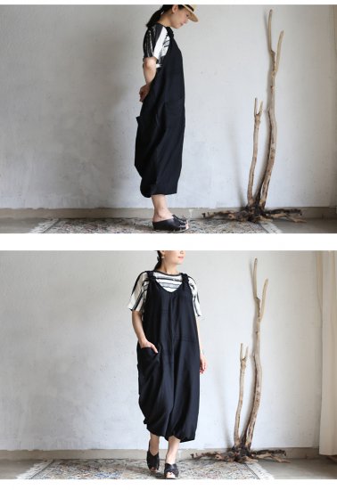 tamaki niime(タマキ ニイメ) 玉木新雌 basic wear oba cotton 100% black / ベーシックウェア オバ  コットン100% ブラック オーバーオール【送料無料】【tamakiniime】 -iraka