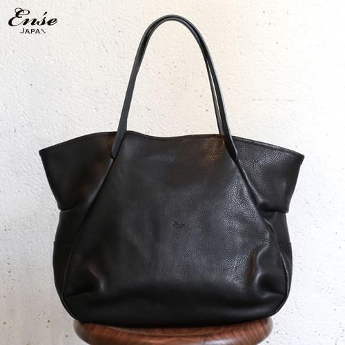 Ense(アンサ) Leather tote M black/ブラック レザートートバッグ M 