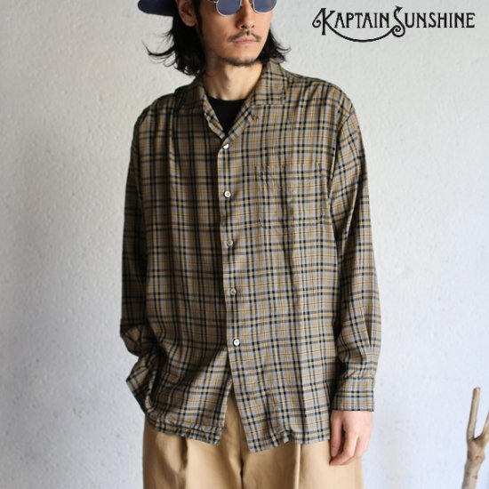 Kaptain Sunshine】Open Collar L/S Shirt KHSAKI PLAID オープン