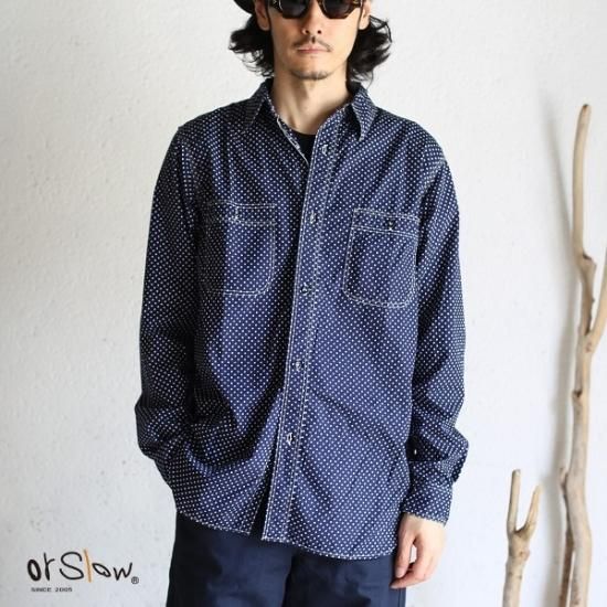 Orslow Work Shirts Navy Polka Dot ワークシャツ ネイビーポルカドット オアスロウ メンズシャツ日本製 Iraka Orslow Work Shirts Navy Polka Dot ワークシャツ ネイビーポルカドット オアスロウ メンズシャツ日本製 Iraka
