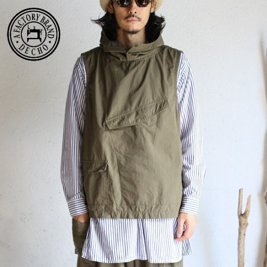 DECHO(デコー) Hood Vest OLIVE COTTON RIPSTOP フードベスト オリーブ