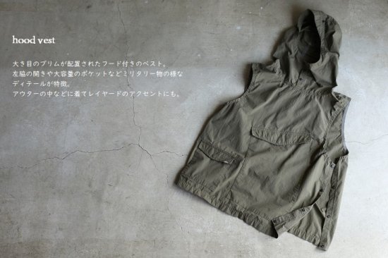 DECHO(デコー) Hood Vest OLIVE COTTON RIPSTOP フードベスト