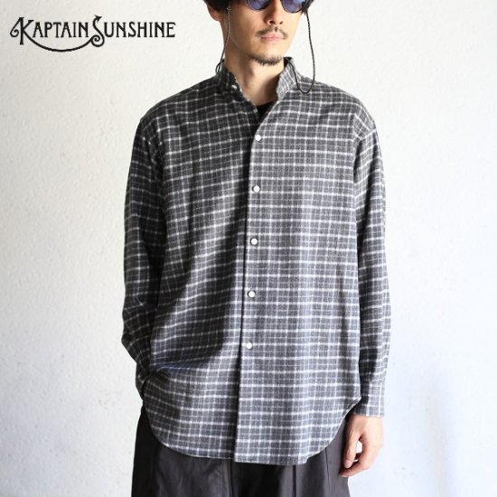 Kaptain Sunshine】 Cotton Flannel Stand Collar Shirt GRAY PLAID ...