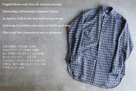 Kaptain Sunshine】 Cotton Flannel Stand Collar Shirt GRAY PLAID